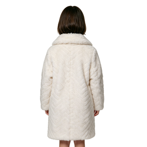 Manteau long en fausse fourrure A&J Apparel pour sœurs, col large chevron, double boutonnage, ivoire, luxe, vêtement d'extérieur d'hiver - Product Image 2