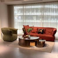 Muebles de Salón Hechos a Mano de Diseño Italiano de Lujo, con Vidrio Ahumado Templado, Acero 304, Espejo de Bronce, Forma de Tambor y Media Luna Doble Entrelazada