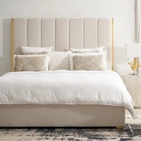Zeitgenössische Luxus-Holzbetten mit Stoffpolsterung für Luxus-Schlafzimmersets