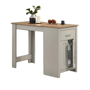Oak and <b>White</b> <b>Round</b> Small Space Counter Height Dining <b>Table</b> with Metal Legs Cabinet and Drawer Storage 4 Seater - Product Image 1