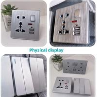 Prise d'interrupteur mural britannique argent 13a 220V, double prise universelle murale USB électrique, panneau d'interrupteur de vitesse à gradation
