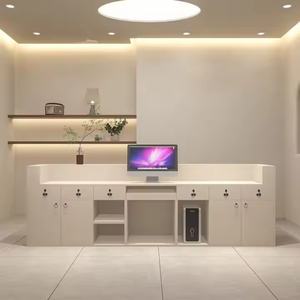 Comptoir de réception de salon de beauté de taille personnalisable, luxueux, moderne, en bois blanc avec éclairage LED - Product Image 4