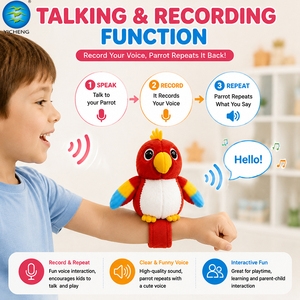 Jouet interactif en peluche perroquet parlant et chantant avec bracelet à claquer, jouet sensoriel éducatif précoce pour enfants - Product Image 2