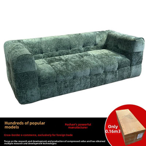 Sofá Cama Moderno de Terciopelo con Mechones, Tres Plazas, Espuma Comprimida, Muebles para Sala de Estar, Embalaje para Envío, Solo 0.16m3 - Product Image 1