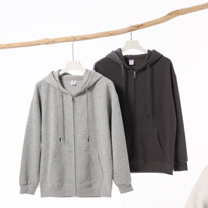 批发秋冬男士时尚休闲开衫夹克300克棉混纺实心男士连帽衫 - Product Image 4