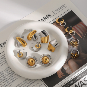 J & D anting-anting baja tahan karat wanita, perhiasan Fashion minimalis baja tahan karat pelat emas 18k - Product Image 3