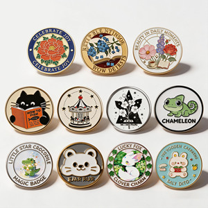 Pin de Solapa Metálico Vintage con Diseño Floral, Bañado en Oro, Esmalte Duro, Circular, Artístico y Coleccionable - Product Image 2