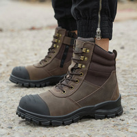 Bottes de sécurité en cuir Crazy Horse brun L605 pour les mineurs, bottes de sécurité de travail en cuir Crazy Horse huilé anti-perforation
