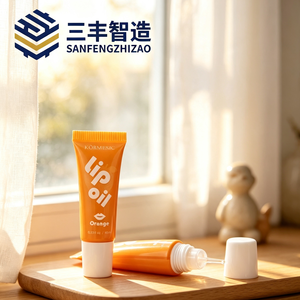 Glossy Orange LDPE Cosmetic Squeeze Tube with Small Roller Ball Applicator & Screw Cap for <b>Lip</b> Oil - Product Image 4