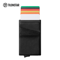 TILONSTAR TG106 Hadiah Bergaya Desain Kulit Premium Dompet Pop Up Tempat Kartu Kulit Aluminium