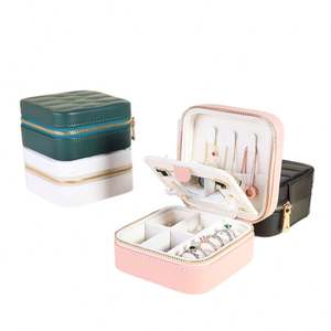 Wholesale Small Travel Square PU Leather Jewelry Box Women Portable Earrings Ring Organizer Case with <b>Mirror</b> - Product Image 5