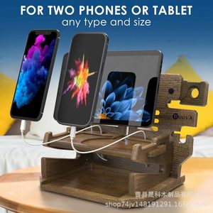 Organisateur de bureau en bois, support de téléphone avec rangement pour écouteurs et montres, pour bureau, chambre à coucher, porte-clés et bijoux, pliable sur 3 niveaux - Product Image 4