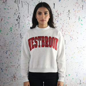 Sweat à capuche zippé WESTBROOK BLANC 100% Coton avec broderie appliquée ROUGE, fils fins pour l'hiver - Product Image 1