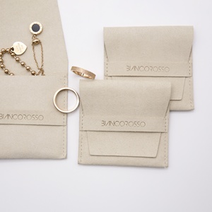 Petite Pochette d'Emballage Luxe en Microfibre, Imprimée Logo Personnalisé et Soie, Fermeture à Rabat, pour Bijoux Collier 7.5x7.5CM - Product Image 4