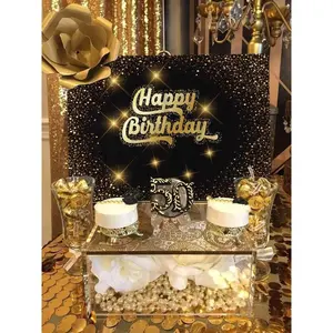 Décor de fête pour adultes, lunette de vie, noir et or, brillante, paillettes et pois, Glamour, éclat doux, pour 14 ans, 7x5 pieds - Product Image 2