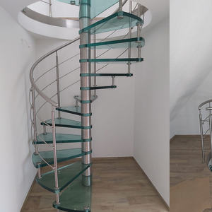 Escalier en colimaçon rond intérieur, escalier préfabriqué en métal avec marches en verre et garde-corps en tiges, durable, utilisation hôtelière - Product Image 5