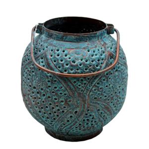 Vente en gros vrac cuivre oxydase fer métal couleur bleu forme ronde élégant support votif pour la décoration intérieure bougie pot - Product Image 1