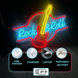 Enseigne Néon Guitare <span class=keywords><strong>Rock</strong></span> and Roll Enseigne Néon Guitare Lumière Podcasting LED Décorations Murales pour Studio Musique Man Cave Bar Chambre à coucher - Product Image 3