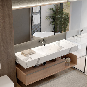 Meuble de salle de bain minimaliste pour hôtel, armoire de rangement intelligente avec miroir, lavabo blanc, meuble suspendu - Product Image 4