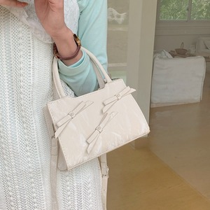 <b>Sweet</b> Textured Square <b>Bag</b> With Bow White Women's Fashion Handbag Everyday Use Spring 2024 - Product Image 2