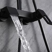 Ensemble de robinetterie de douche murale avec pommeau de douche carré haute pression 5 jets effet pluie, barre coulissante 3 voies et douchette à main