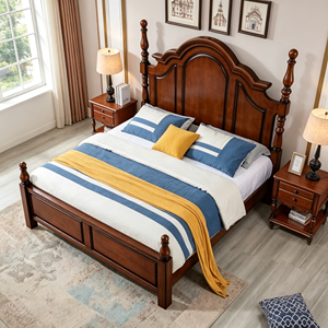 Traditional Mahogany Queen Bed Frame with Storage and Turned Posts - Product Image 3