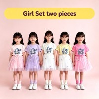 Ensemble de 2 pièces pour filles CAF109 à 3,15 dollars, t-shirt à manches courtes et jupe en tulle à dentelle, ensemble de vêtements d'été pour enfants en gros