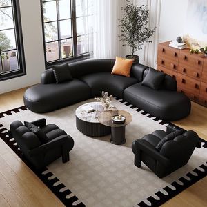 Sofá Seccional en Forma de L de Cuero Genuino Negro para Área de Recepción de Hotel, Muebles Duraderos para Área de Descanso - Product Image 1