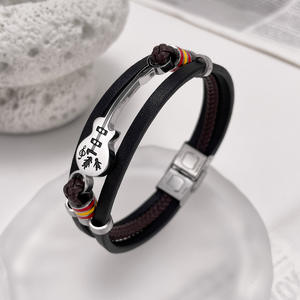 Braccialetto in pelle da uomo Punk bracciale <span class=keywords><strong>chitarra</strong></span> da uomo bracciale intrecciato multistrato <span class=keywords><strong>corda</strong></span> in pelle per fidanzato - Product Image 3