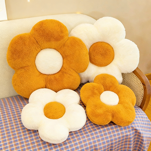 Coussin décoratif style Ins en forme <span class=keywords><strong>de</strong></span> fleur <span class=keywords><strong>de</strong></span> tournesol avec fourrure <span class=keywords><strong>de</strong></span> lapin, rembourrage en coton PP, pour canapé, dossier <span class=keywords><strong>de</strong></span> voiture, fenêtre en baie et décoration <span class=keywords><strong>de</strong></span> salon - Product Image 1