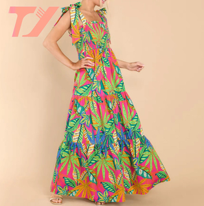 TUOYI Women's Boho <strong>Dress</strong> Modest Designer Beach Maxi <strong>Ruffle</strong> <strong>Dress</strong> String Bow Custom <strong>All</strong> Over Digital Printed Floral <strong>Dress</strong> - Product Image 2