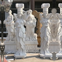 Pilier de statue de dame beige antique en pierre naturelle décorative personnalisée Colonne de marbre