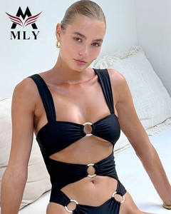 <span class=keywords><strong>Costume</strong></span> da Bagno Intero <span class=keywords><strong>Nero</strong></span> di Tendenza 2025 con Sexy Apertura a O e Bikini Push-up - Product Image 1