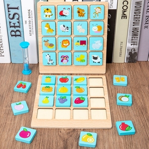 子供のための初期の教育木製記憶ゲーム動物の果物認知写真記憶チェス - Product Image 1