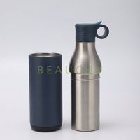 Nouvelle bouteille d'eau de voyage extérieure isolée sous vide à double paroi en acier inoxydable 2 en 1 de 400ml avec refroidisseur de canettes