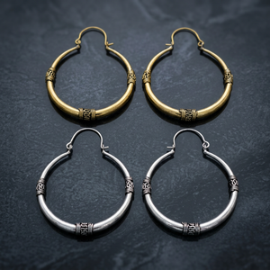 <b>Women's</b> Bohemian Style Round Design Brass <b>Big</b> Hoop Earrings Gold & Silver Color Silver Plated Anniversary Jewelry - Product Image 1