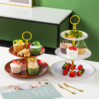 Décoration de table de fête à la maison 2 cravates 3 niveaux porte-cupcake rond luxe en plastique fruits bonbons mini dessert ensemble d'assiettes de service