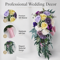 Ramo de Novia Vintage en Forma de Lágrima, Rosa Artificial Europea, Decoración para Fotografía, Ramo de Boda Artificial Retro en Color Morado Vino Tinto