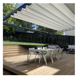 전동 스마트 야외 정원 접이식 팔 알루미늄 프레임 PVC pergola 차양 전기 led 빛 개폐식 지붕 차양
