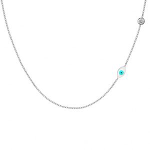 Dylam Simplicity Design <b>Solid</b> 925 Sterling <b>Silver</b> Link Chain Enamel 5A Cubic Zirconia Evil Blue Eyes Chain <b>Necklace</b> for Women - Product Image 1