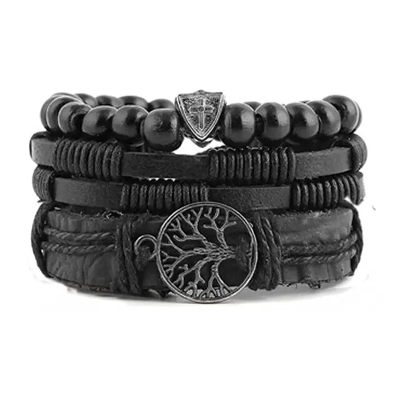 Bracelets en cuir arbre de vie hommes femmes multi-couches oeil de tigre pierre naturelle perles de roche de lave bracelets élastiques bracelets