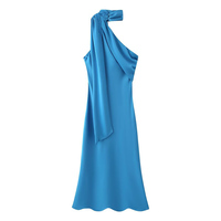 PB&ZA Femme 2026 Nouvelle Robe Midi Chic et Tendance à Col Halter et Foulard, Vintage Unie Sans Manches, Robes Féminines Vestidos Robe Mujer