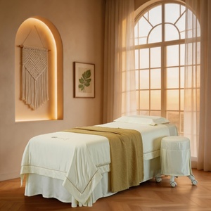 Parure de lit de luxe en satin blanc pour salon de beauté, draps de massage et spa, couvre-lit avec trou, taie d'oreiller, housse de tabouret, housse de couette - Product Image 6