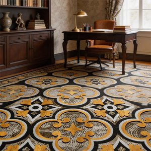 Tapis modulaire en nylon imprimé de style <span class=keywords><strong>baroque</strong></span> élégant, design moderne à feuilles d'or, dalles de moquette souples pour bureaux et villas de luxe - Product Image 5