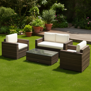 Conjunto de Sofá de Ratán de 4 Piezas con Sillones, Mesa de Centro con Tapa de Vidrio, Muebles de Jardín para Exteriores, Estilo Contemporáneo - Product Image 2