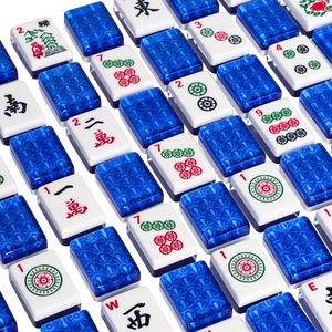 Ensemble de Mahjong Américain Classique Fuyi avec des pions en acrylique bleu, comprenant 160 pions <span class=keywords><strong>Joker</strong></span> et des ensembles de Mahjong en cristal portables miniatures pour les voyages - Product Image 1