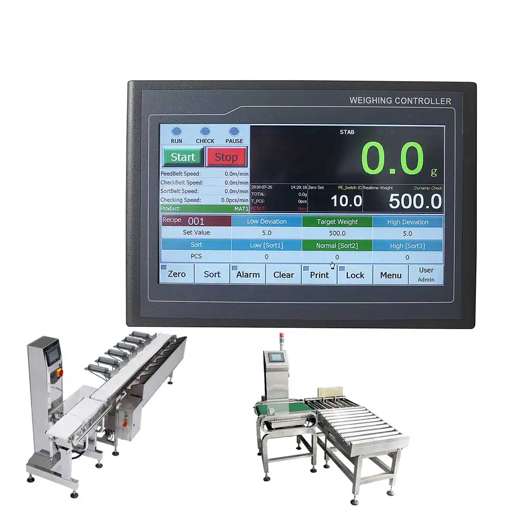 Comprobar Indicador de pesadora en básculas de pesaje, controlador de pesadora de peso dinámico en línea barato, instrumento de máquina de comprobación de peso
