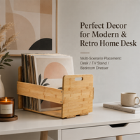 Support de disques vinyles en bambou naturel avec poignée portable, présentoir de magazines, étagère de rangement de bureau, présentoir de vinyles pour bureau - Vente en gros