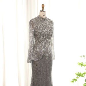 Jancember SZ130 Bling müslüman gümüş trompet Mermaid balo kıyafetleri kızlar için - Product Image 6