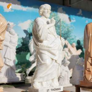 MILY Sculpture <span class=keywords><strong>de</strong></span> statue <span class=keywords><strong>de</strong></span> Saint Thomas en marbre blanc grandeur nature personnalisée pour décoration religieuse catholique - Product Image 3